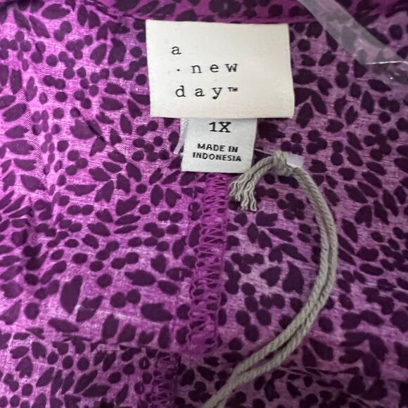 A New Day Women's Plus Size Purple Printed Bishop Long Sleeve Shirt - 1X - NWT - Picture 2 of 8